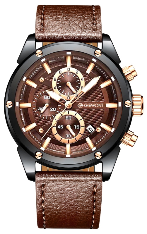Zegarek Męski Giewont Chronograph Sapphire Czarno Brązowy GW8810-A3