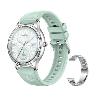 Smart Watch COLMI L28 (Srebrno-zielony + srebrny pasek stalowy)
