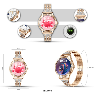Smartwatch Damski VELTORI VT350-1 Bransoleta Różowe Złoto - 17