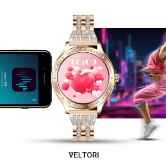 Smartwatch Damski VELTORI VT350-1 Bransoleta Różowe Złoto - 27