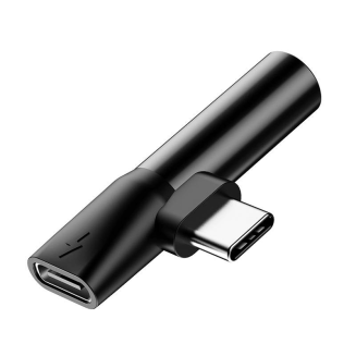Adapter Audio Baseus USB-C do Mini Jack 3.5mm + USB-C (czarny) - 3