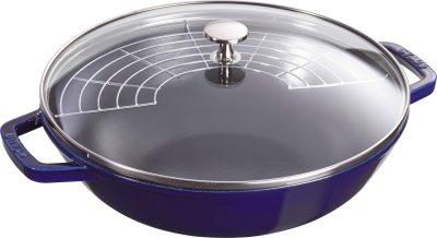 Wok żeliwny z pokrywką Staub - 30 cm, Niebieski | CENA BLACK WEEKS