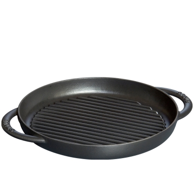  Staub round cast iron grill pan with two handles - 30 cm, Black