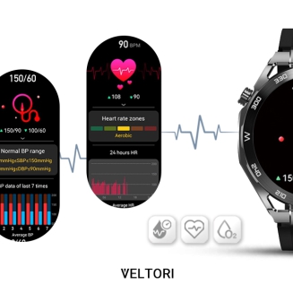 Smartwatch VELTORI VT100-1 + Czarny Pasek Silikonowy + Czarny Eko Skóra - 16