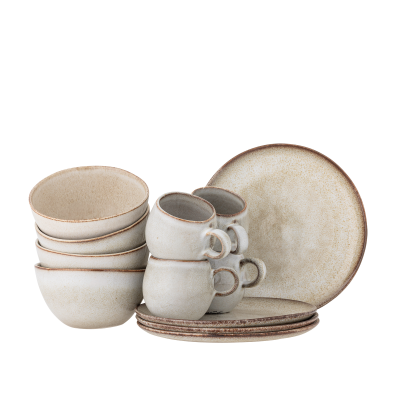 Zestaw porcelany śniadaniowy Bloomingville Sandrine Nature 12 szt.