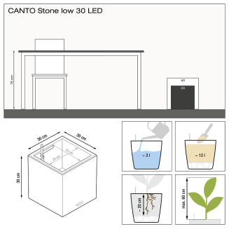Donica Lechuza Canto Stone 30 LED kostka grafitowy czarny - 11