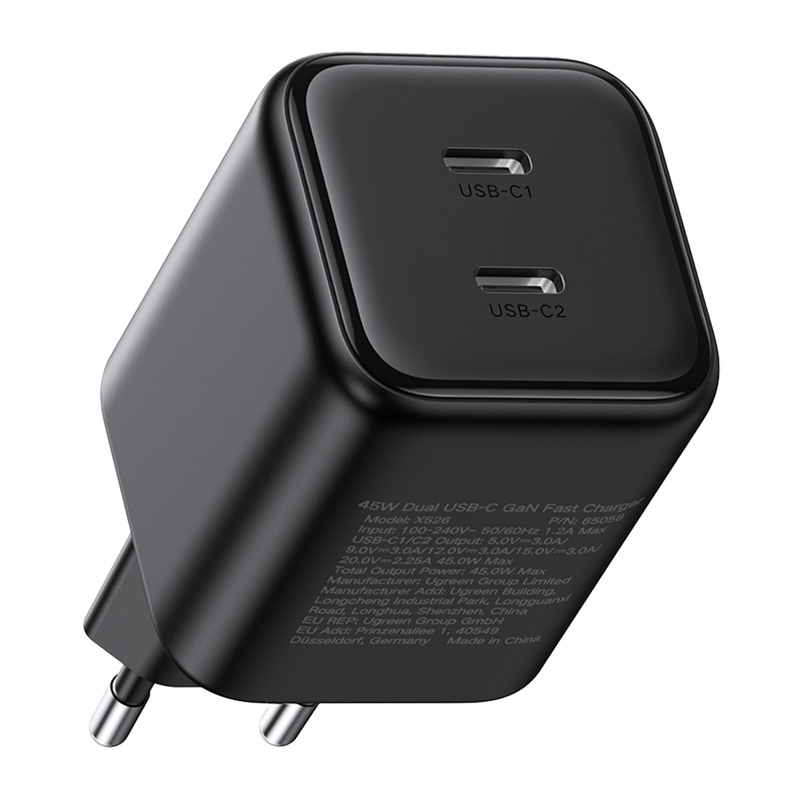 Ładowarka sieciowa UGREEN X526 45W GaN 2xUSB-C (czarna)