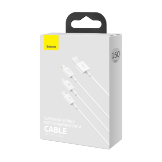 Kabel USB 3w1 Baseus Superior Series, USB do micro USB / USB-C / Lightning, 3.5A, 1.5m (biały) - 8