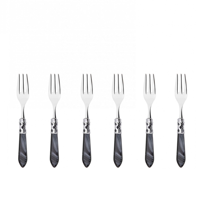 Komplet 6 widelczyków do ciasta w prezentowym opakowaniu Casa Bugatti Aladdin Black/Steel