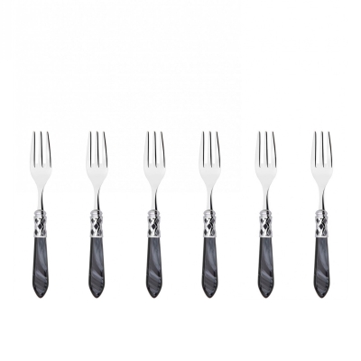 Komplet 6 widelczyków do ciasta w prezentowym opakowaniu Casa Bugatti Aladdin Black/Steel