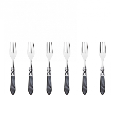 Komplet 6 widelczyków do ciasta w prezentowym opakowaniu Casa Bugatti Aladdin Black/Steel