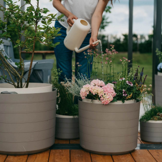 Duża donica samo-nawadniająca okrągła Urbalive Berberis jasnoszary 46 cm - 2