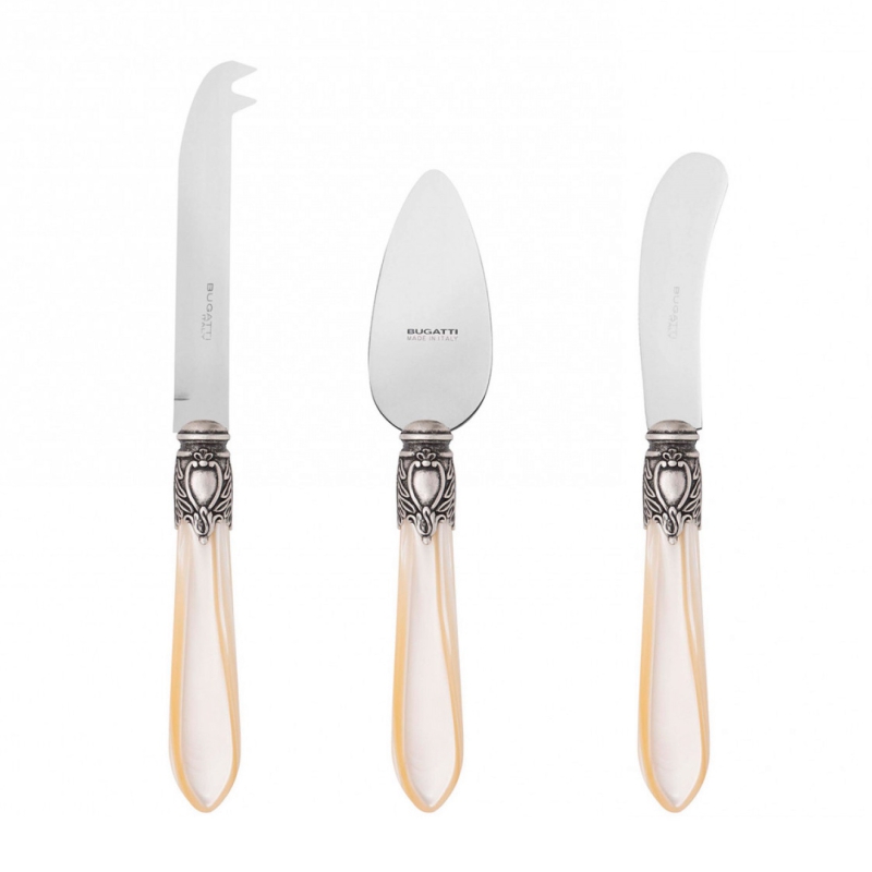 Zestaw 3 noży do serów Casa Bugatti Oxford Ivory/Old Silver