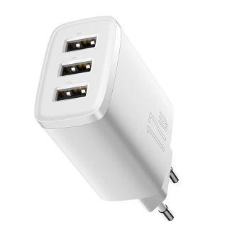 Ładowarka sieciowa BASEUS Compact Quick Charger 17W 3xUSB-A (biała) - 5