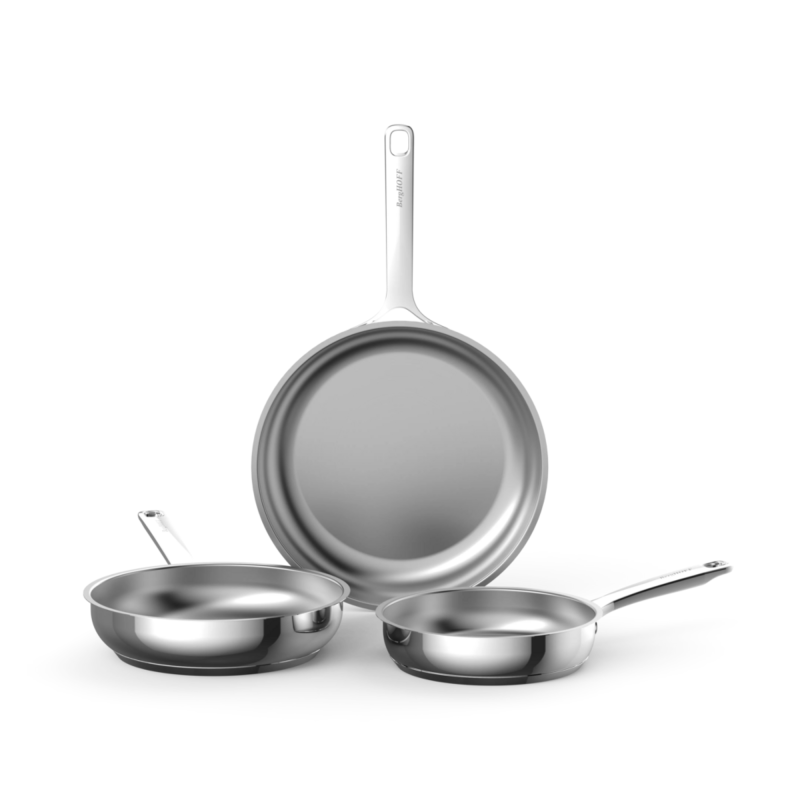 BergHOFF | 3-elementowy zestaw patelni Helix ze stali nierdzewnej bez powłoki (20/24/28cm)