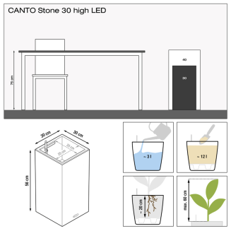 Lechuza Canto Stone 30 LED column flowerpot, white quartz - 2