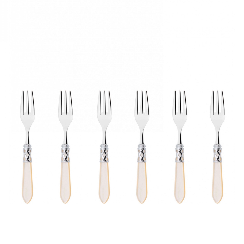 Komplet 6 widelczyków do ciasta w prezentowym opakowaniu Casa Bugatti Aladdin Ivory/Steel