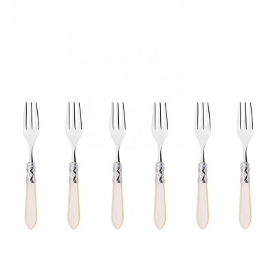 Komplet 6 widelczyków do ciasta w prezentowym opakowaniu Casa Bugatti Aladdin Ivory/Steel