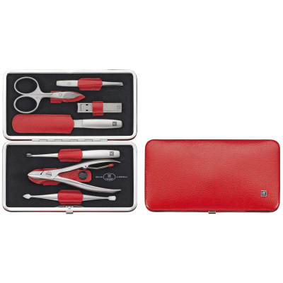Zestaw do manicure Zwilling Twinox czerwone skórzane etui 7 elementów