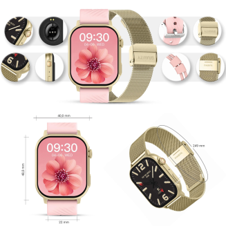 Smartwatch Gravity GT15-7 Różowy Pasek Silikonowy + Złota Bransoleta - 11