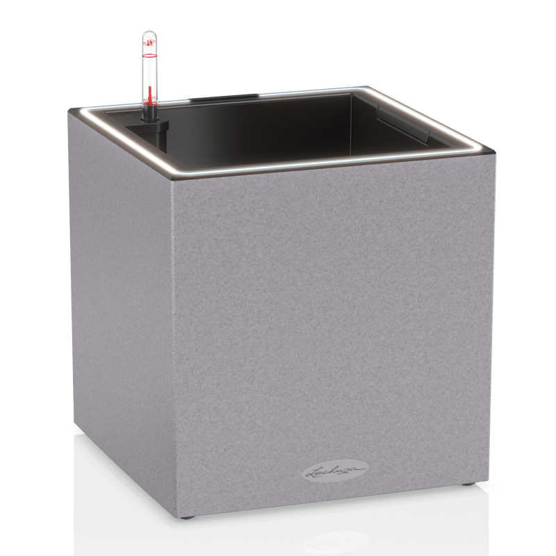 Lechuza Canto Stone 30 LED cube flowerpot, stone gray