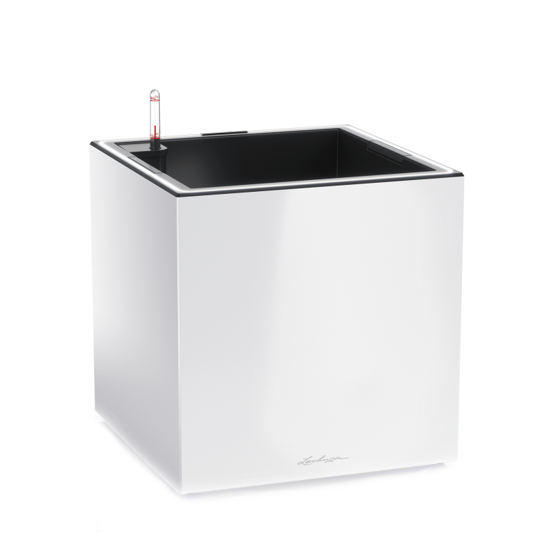 Lechuza Canto Premium 40 LED cube flowerpot, white gloss