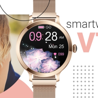 Smartwatch Damski VELTORI VT340-1 Złota Bransoleta + Różowy Pasek Silikonowy - 13