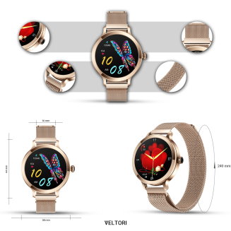 Smartwatch Damski VELTORI VT340-1 Złota Bransoleta + Różowy Pasek Silikonowy - 15