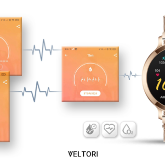 Smartwatch Damski VELTORI VT340-1 Złota Bransoleta + Różowy Pasek Silikonowy - 16