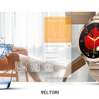 Smartwatch Damski VELTORI VT340-1 Złota Bransoleta + Różowy Pasek Silikonowy - 17