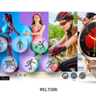 Smartwatch Damski VELTORI VT340-1 Złota Bransoleta + Różowy Pasek Silikonowy - 20