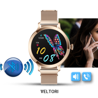 Smartwatch Damski VELTORI VT340-1 Złota Bransoleta + Różowy Pasek Silikonowy - 23