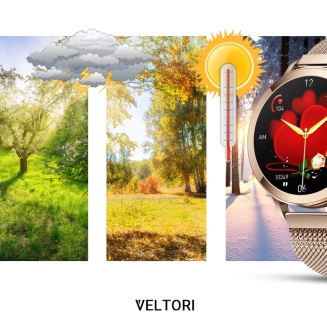 Smartwatch Damski VELTORI VT340-1 Złota Bransoleta + Różowy Pasek Silikonowy - 24