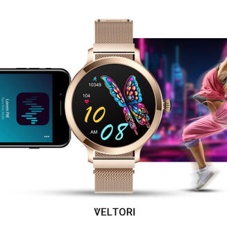 Smartwatch Damski VELTORI VT340-1 Złota Bransoleta + Różowy Pasek Silikonowy - 25