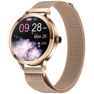 Smartwatch Damski VELTORI VT340-1 Złota Bransoleta + Różowy Pasek Silikonowy