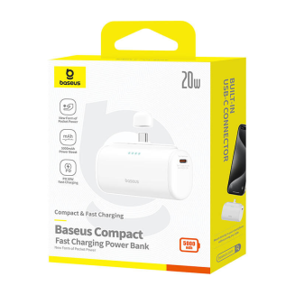 Powerbank Baseus Compact 5000mAh, 20W, USB-C (biały) - 6