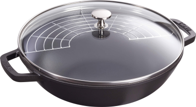 Wok żeliwny z pokrywką Staub - 30 cm, Czarny