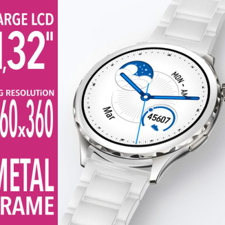 Smartwatch Damski Rubicon RNCF02-1 Srebrno-Srebrny + Czarny Silikonowy Pasek - 7