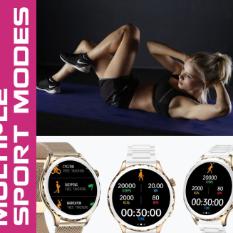 Smartwatch Damski Rubicon RNCF02-1 Srebrno-Srebrny + Czarny Silikonowy Pasek - 12