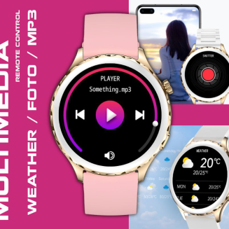 Smartwatch Damski Rubicon RNCF02-1 Srebrno-Srebrny + Czarny Silikonowy Pasek - 14