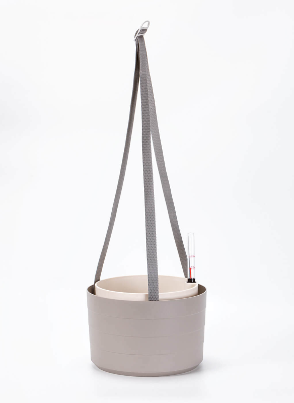 PLASTIA BERBERIS Wisząca donica samonawadniająca okrągła 26 cm jasnoszary