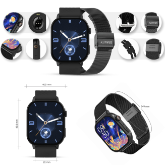 Smartwatch Gravity GT15-1 Czarny Pasek Silikonowy + Czarna Bransoleta - 11