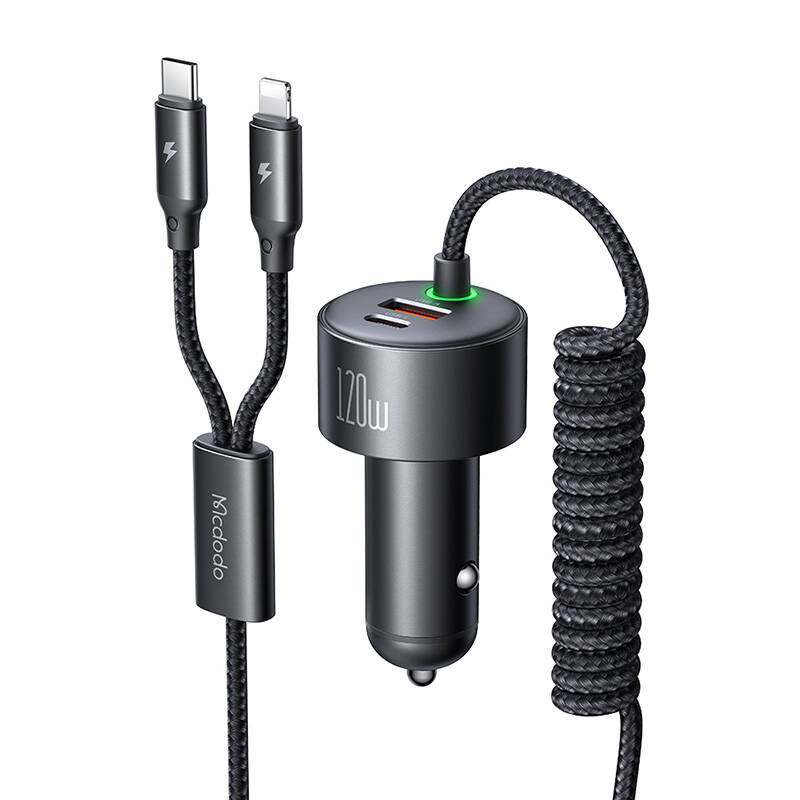 Ładowarka samochodowa MCDODO CC-0370 120W z kablami USB-C/Lightning