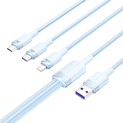 Kabel VENTION CTRLG USB-A-Lightning+USB-C+Micro-USB 1.5m (niebieski)