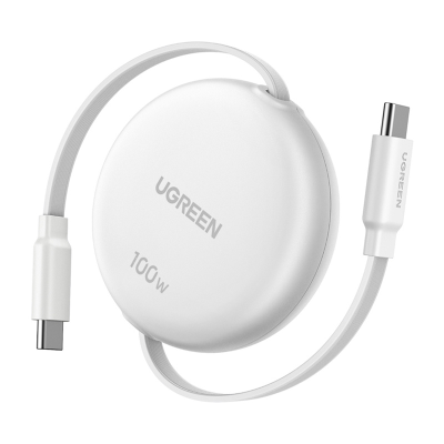 Ugreen L531 USB-C to USB-C Cable, PD 100W, Retractable, 1m (White)