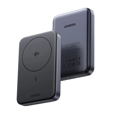 Powerbank magnetyczny 10000mAh Ugreen PB761, Qi2 15W, Magsafe + kabel USB-C (czarny)