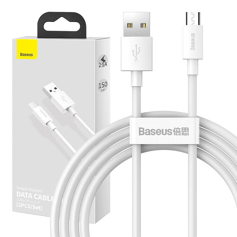  BASEUS Simple Wisdom USB-A-micro USB cable 1.5m 2pcs (white)