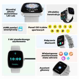 Smartwatch Męski GRAVITY GT18-6 Czarny Pasek Silikonowy + Granatowy Pasek - 12