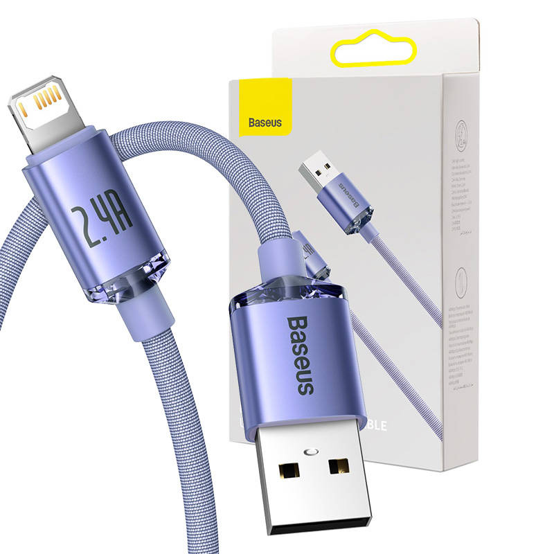 Kabel BASEUS Crystal Shine USB-A-Lightning 2m (fioletowy)