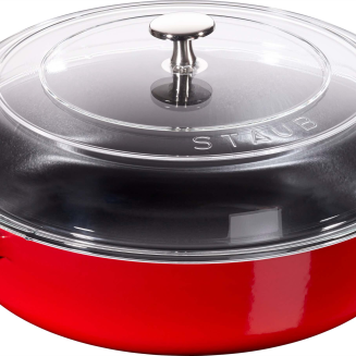 Patelnia żeliwna z dwoma uchwytami i pokrywą Staub 24 cm cherry red - 2